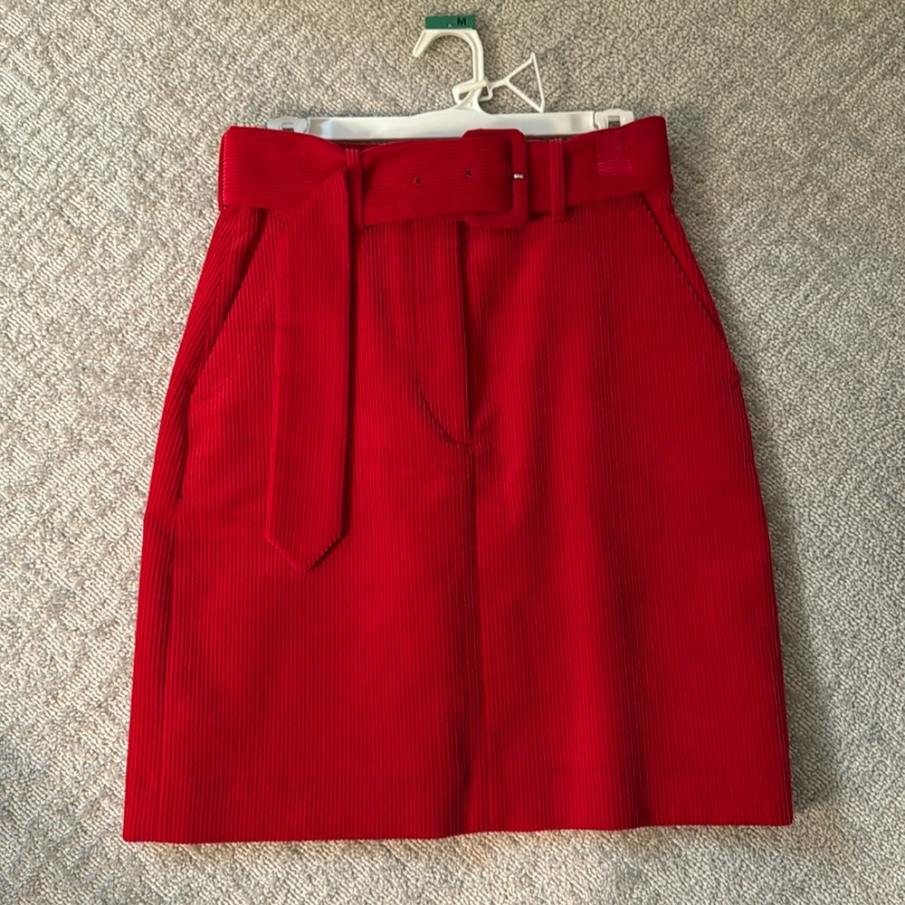 Sandro Red Corduroy Skirt with Belt